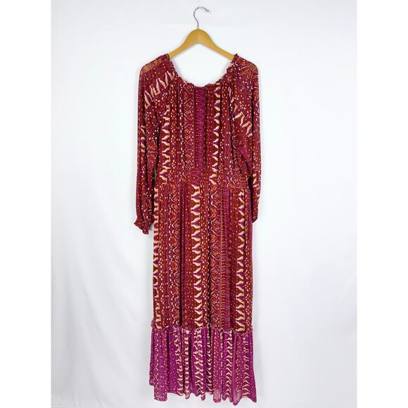 Knox Rose Women's Deep Hibiscus Long Sleeve Boho Maxi Dress XL Red - Picture 7 of 14